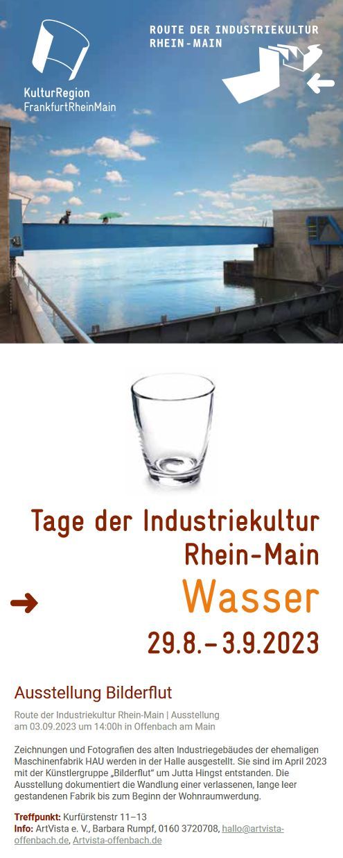 Zeichnungen und Fotografien des alten Industriegebäudes der ehemaligen Maschinenfabrik HAU werden in der Halle ausgestellt.