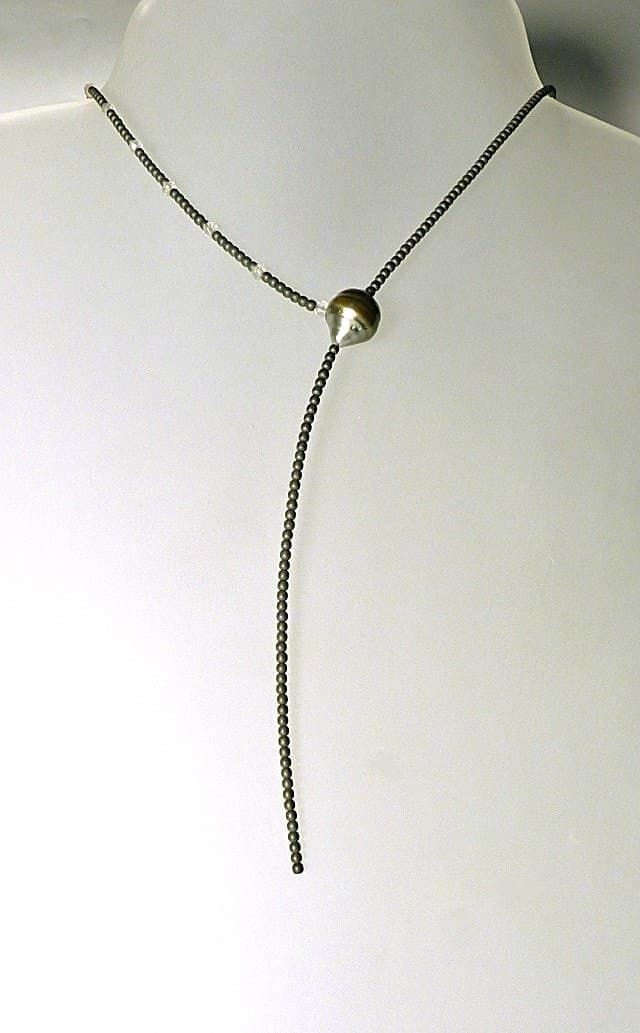 12372-Ypsilonkette-255€-Halsweite 44cm-loses Ende 10,5cm-Tahitiperle-Hämatin-Bergkristall-Silber