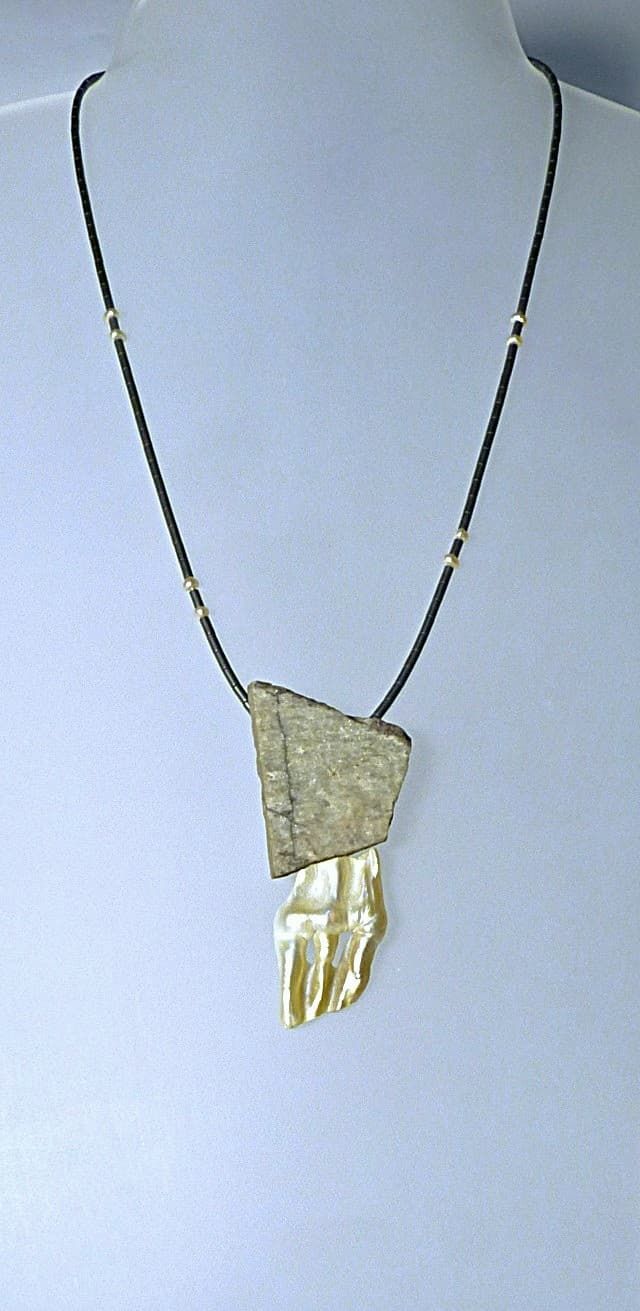 12211-Anhänger-Kette-175€-54cm-Granat Glimmerschiefer-Hämatin-Blister Perle-Silber