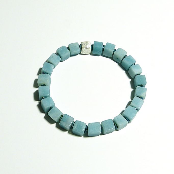 12198-Armband-68€-17,5cm-Amazonit-Hämatin galvanisiert-Silber