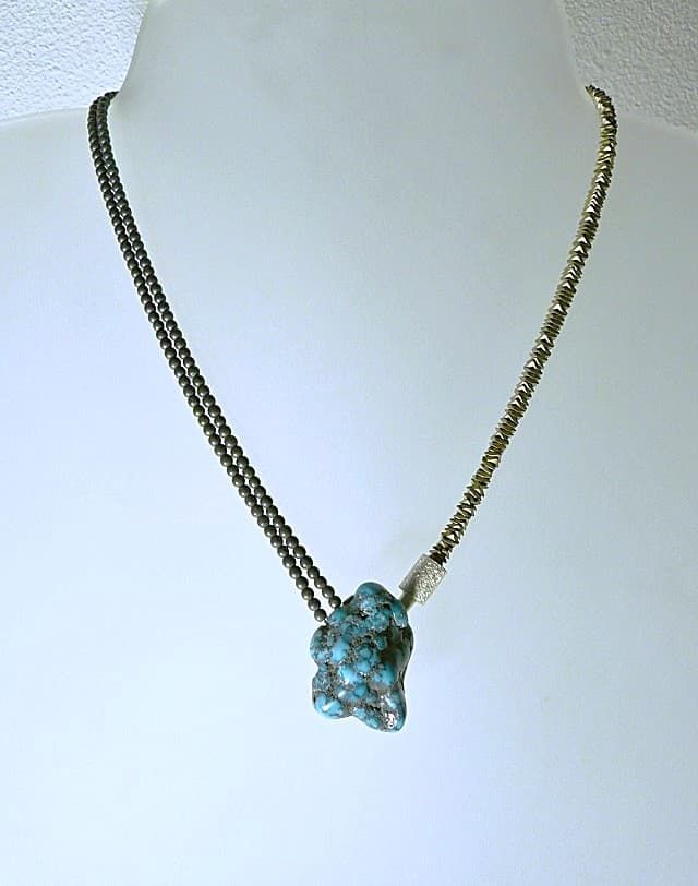 12024-Ypsilonkette-230€-44,5cm- Türkis-Hämatin-Hämatin galvanisiert-Silber