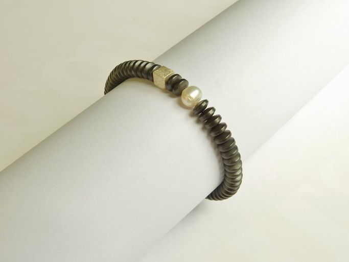 12388-Armband-58€-17,5cm-Hämatin-Süßwasserzuchtperle-Silber