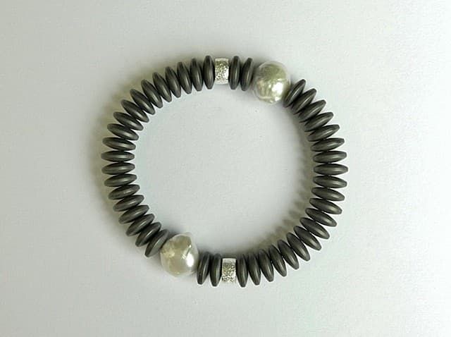 12387-Armband-98€-19,7cm-Süßwasserzuchtperlen-Hämatin 1cm-Silber