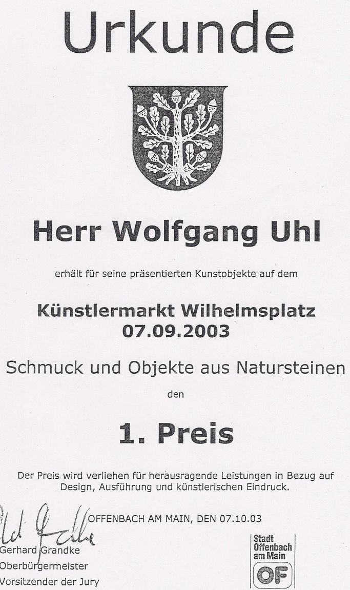 1. Preis für Wolfgang Uhl beim Offenbacher Künstlermarkt