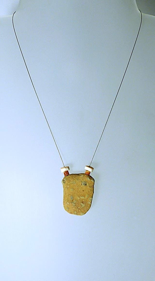 12555-Anhänger-Kette-54€-44,5cm-Ziegel-Schaumkoralle-Muschel-Stahlseil-Silber