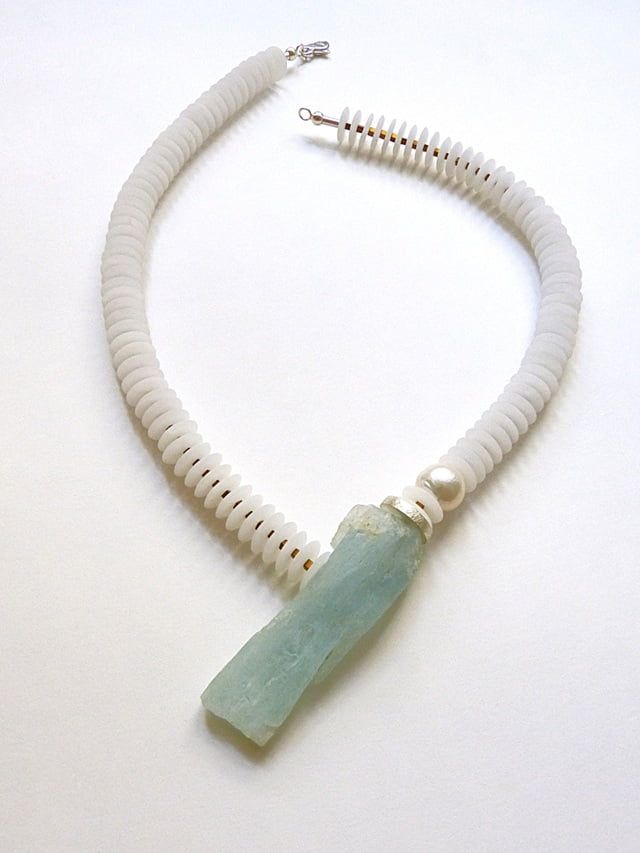 12790-Ypsilonkette-535€-51cm-Aquamarin Rohkristall-Süßwasserzuchtperle-weiße Jade-Hämatin galvanisiert-Silber