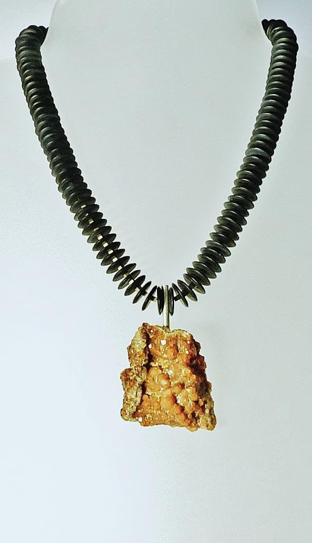12515-Anhänger-Kette-350€-45cm-Spessartin Granat-Onyx-Hämatin galvanisiert-Silber
