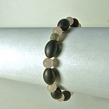 12553-Armband-54€-18,5cm-Rosenquarz 6mm-Hämatin-Silber