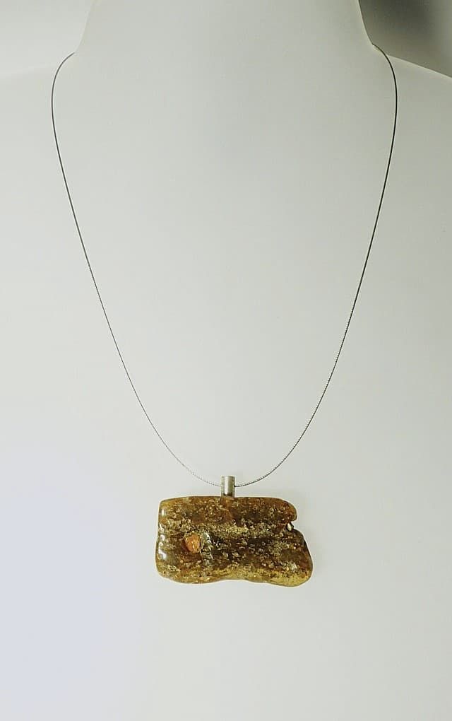 12513-Anhänger-Kette-94€-46,5cm-Naturbernstein-Silber-Stahlseil-Silber Verschluss