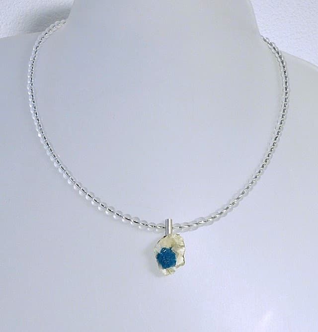 12236-Anhänger-Kette-180€-43,5cm- Kobaltcalcit-Rosenquarz-Süßwasserzuchtperle-Hämatin-Silber