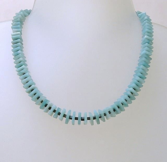 12256-Kette-160€-44cm-Amazonit 10x10mm-Hämatin-Silber