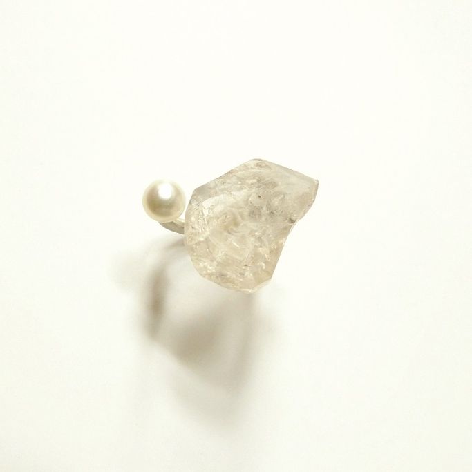 12118-Ring-158€-Gr53-Bergkristall Doppelender 2,8cm-Süßwasserzuchtperle-Silber
