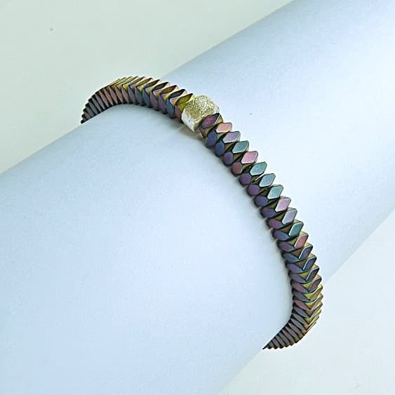 12300-Armband-54€-18,5cm-Hämatin mit Titan galvanisiert-Silber