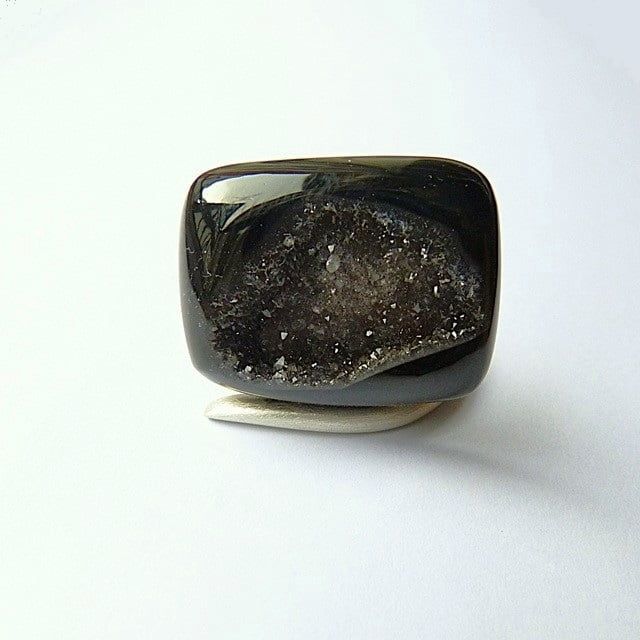 12194-Ring-142€-Gr54-Onyx Geode mit Bergkristall-Silber