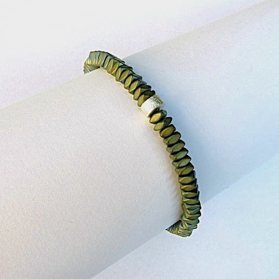 12195-Armband-54€-17,5cm-Hämatin mit Titan galvanisiert-Silber