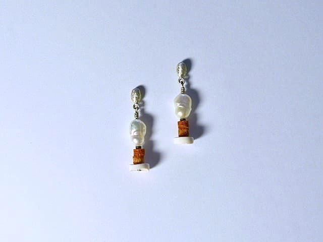 12392-Ohrschmuck-62€-3,2cm-Schaumkoralle-Süßwasserzuchtperle-Muschel-Silber