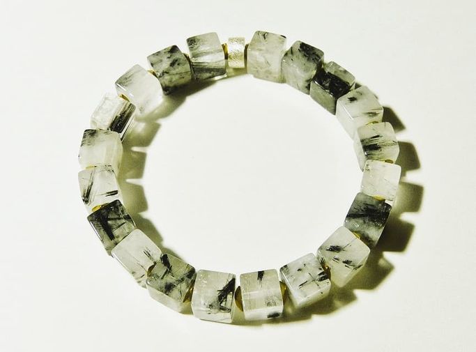 12369-Armband-86€-19,4cm-Turmalinquarz-Hämatin galvanisiert-Silber