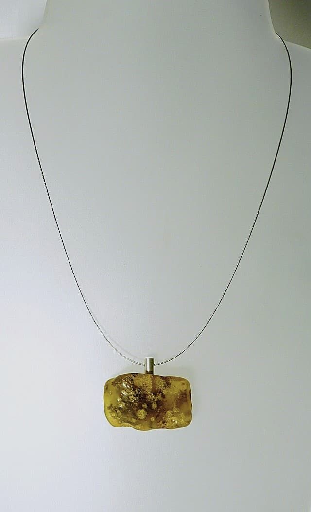 12509-Anhänger-Kette-89€-47,5cm-Naturbernstein-Silber-Stahlseil-Silber Verschluss