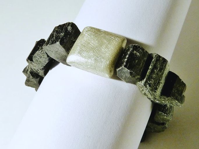 12494-Armband-145€-19,5cm-schwarze Turmalin Kristalle-Silber