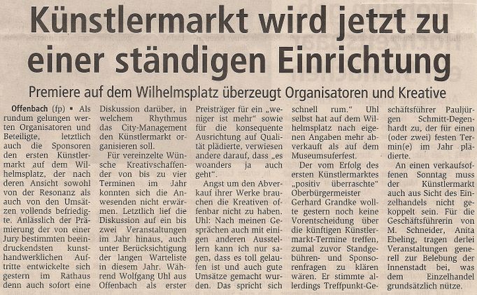 1. Preis für Wolfgang Uhl beim Offenbacher Künstlermarkt