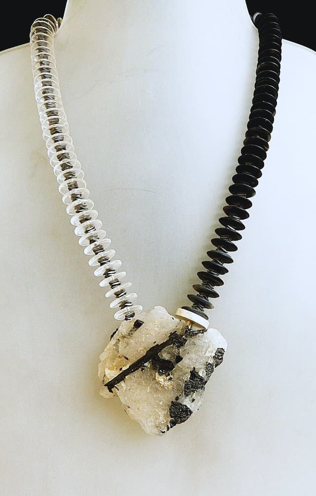 12357-Ypsilonkette-445€-51cm-Turmalinquarz-Onyx-Bergkristall-Hämatin galvanisiert-Silber
