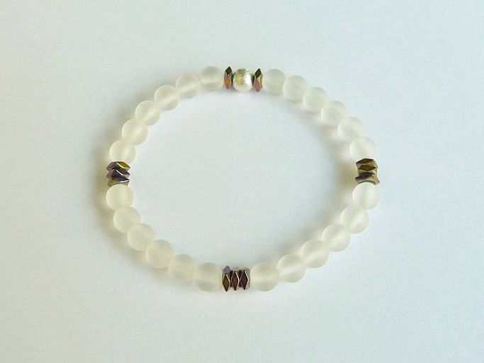 12232-Armband-58€-17,5cm-Bergkristall Kugeln 0,6cm-Hämatin mit Titan galvanisiert-Silber
