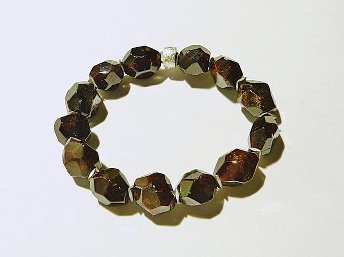 12501-Armband-95€-19cm-Almandin Granat-galvanisierter Hämatin-Silber