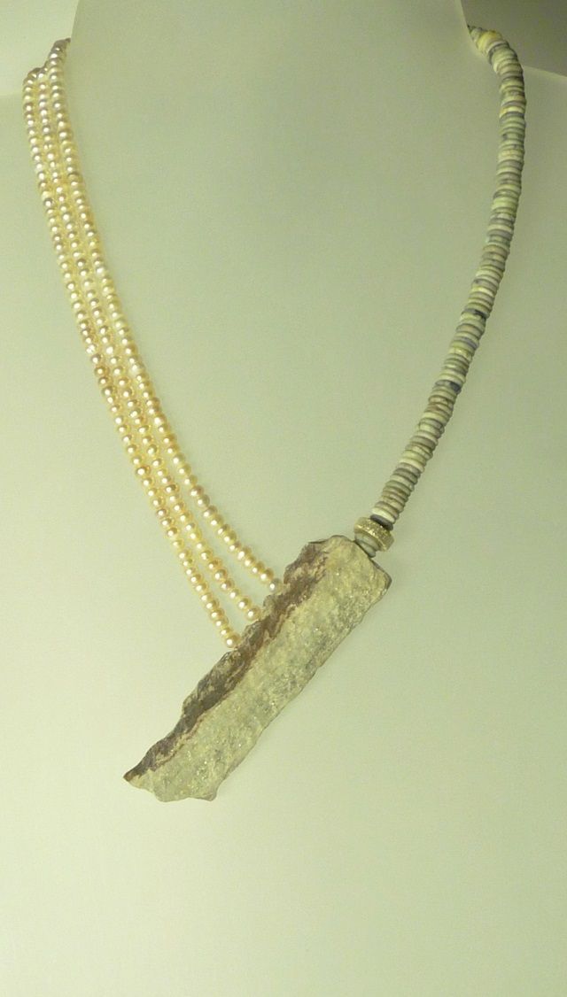 12285-Ypsilonkette-330€-45,5cm-Granat Glimmerschiefer-Picassojaspis-Süßwasserzuchtperlen-Silber