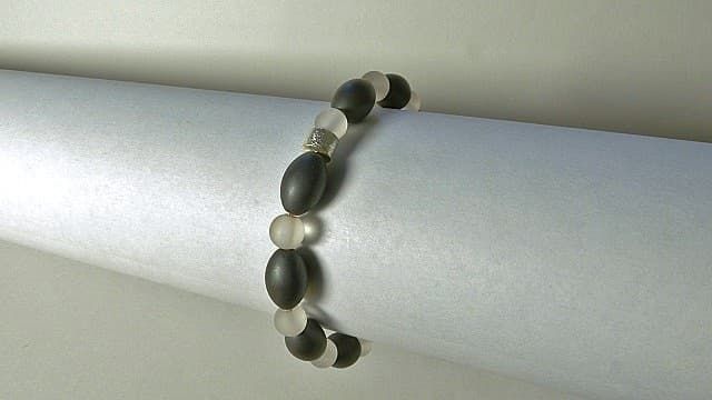 12504-Armband-54€-18,5cm-Bergkristall 6mm-Hämatin-Silber
