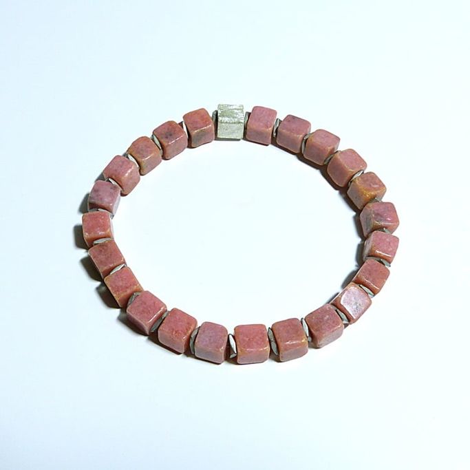 12423-Armband-68€-17,5cm-Rhodonit-Hämatin galvanisiert-Silber