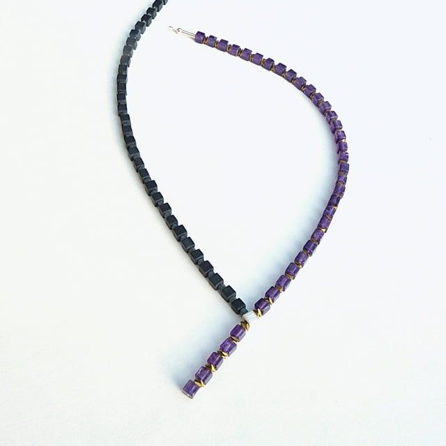 12785-Ypsilonkette-198€-44cm--Amethyst-Hämatin galvanisiert-Onyx-Hämatin-Silber