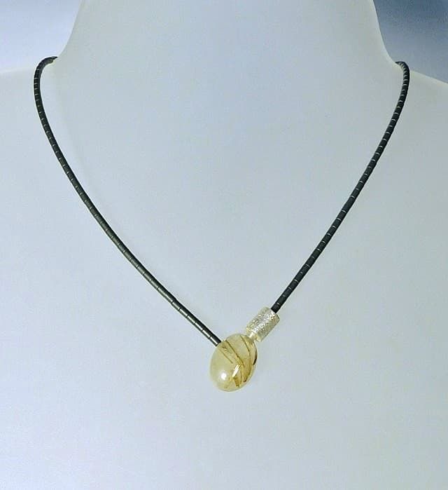 12142-Ypsilonkette-170€-44,5cm-Rutil Quarz 1,6cm lang-Hämatin-Silber