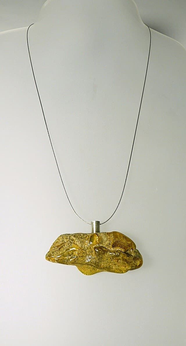 12518-Anhänger-Kette-116€-57,5cm-Naturbernstein-Silber-Stahlseil-Silber Verschluss