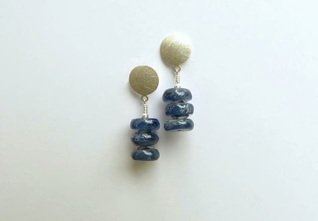 12266-Ohrschmuck-84€-3cm-Disthen-Hämatin galvanisiert-Silber