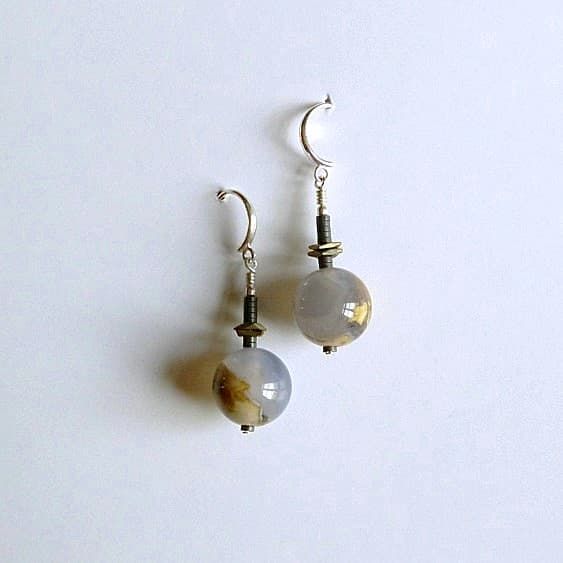 12483-Ohrschmuck-92€-4,2cm-Chalcedon-Hämatin- Hämatin galvanisiert-Silber