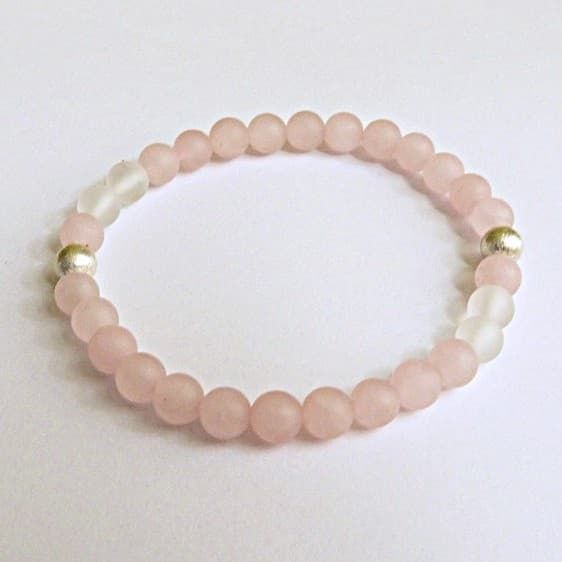 12383-Armband-64€-18,3cm-Rosenquarz Kugeln 0,6cm-Bergkristall-Silber