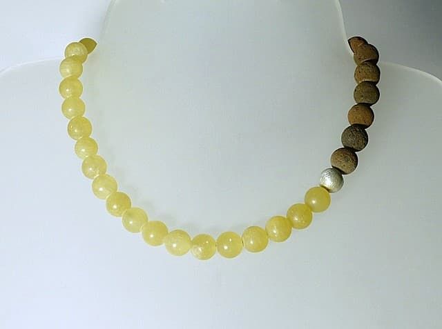 12547-Kette-98€-43,5cm-Orangencalcit 10mm-Lava-Silber
