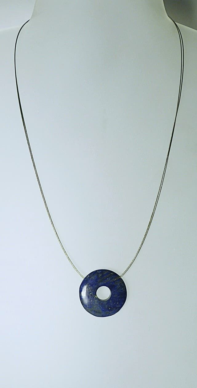 12043-Anhänger-Kette-59€-57cm-Lapislazuli 3cm-Stahlseil-Silber Verschluss