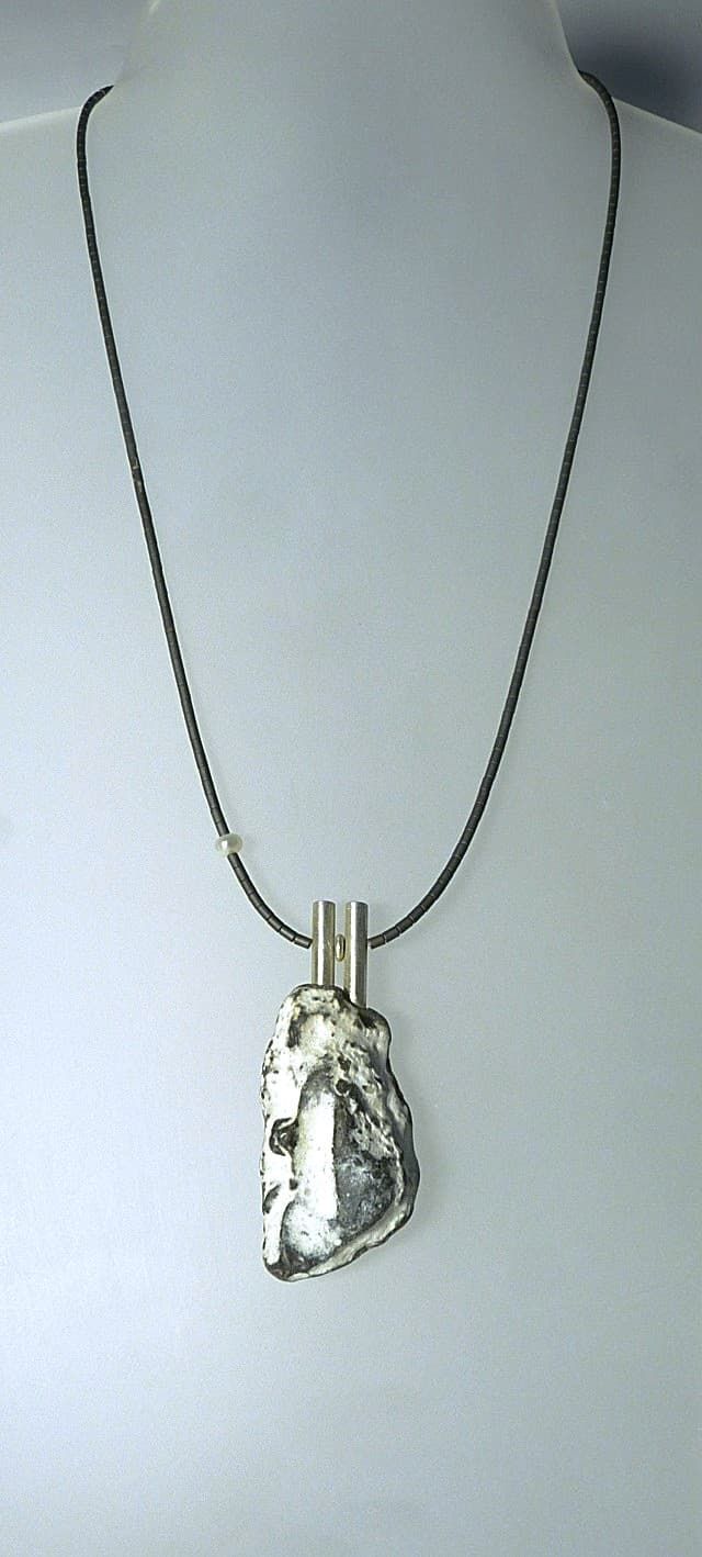 12012-Anhänger-Kette-165€-57cm-Feuerstein-Hämatin-Süßwasserzuchtperle-Silber
