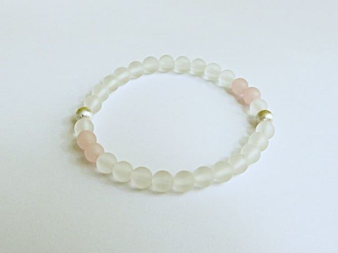 12349-Armband-64€-18cm-Bergkristall-Rosenquarz Kugeln 0,6cm-Silber