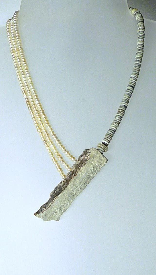 12285-Ypsilonkette-330€-45,5cm-Granat Glimmerschiefer-Picassojaspis-Süßwasserzuchtperlen-Silber