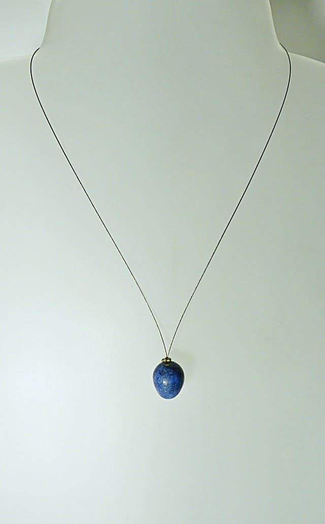 12561-Anhänger-Kette-49€-42cm- Lapislazuli-Stahlseil-Silber Verschluss