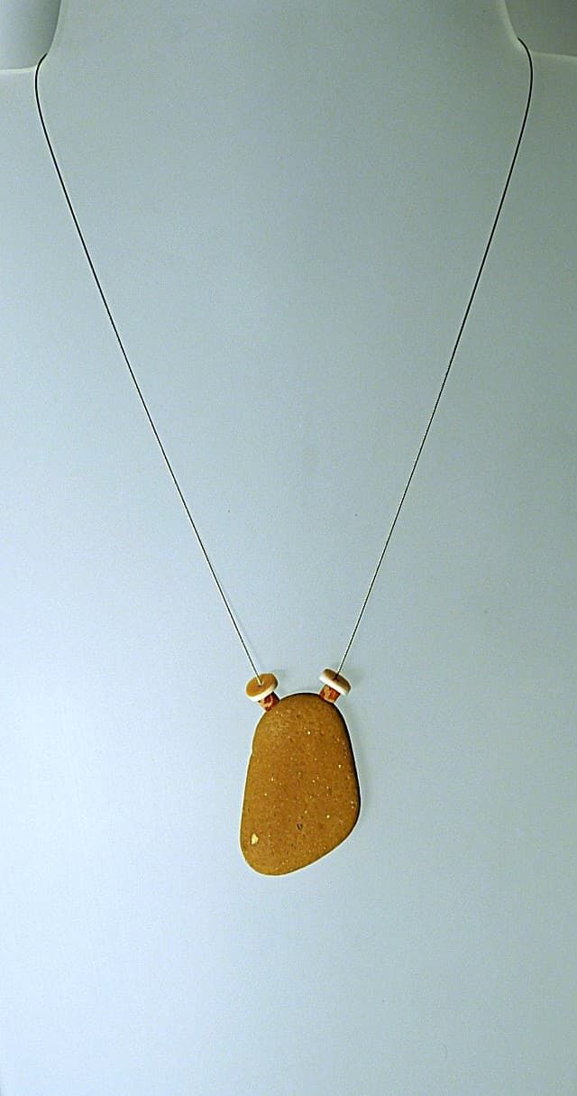 12567-Anhänger-Kette-52€-45,5cm-Ziegel-Schaumkoralle-Muschel-Stahlseil-Silber